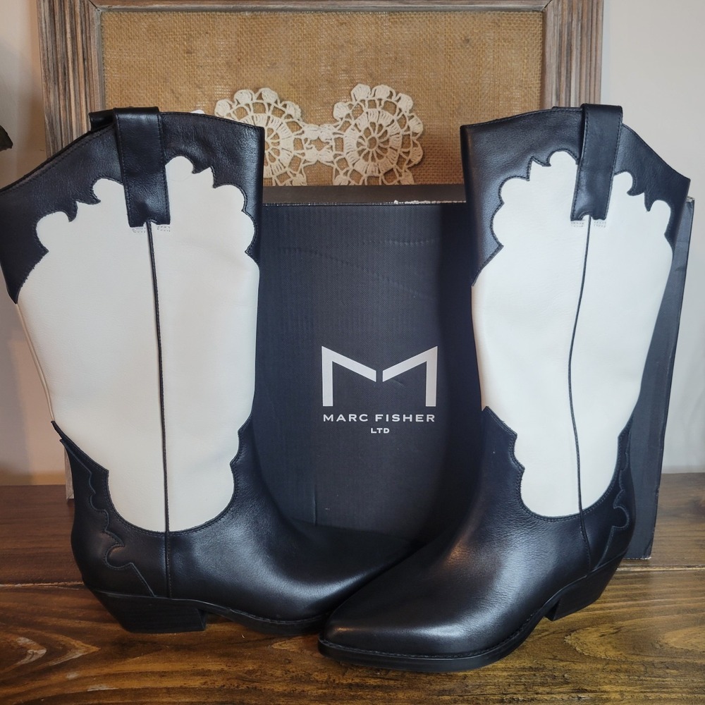 Marc Fisher Women's Hilaria Knee High Boot Black Cowboy Size 7M Festival New Box - Picture 2 of 9